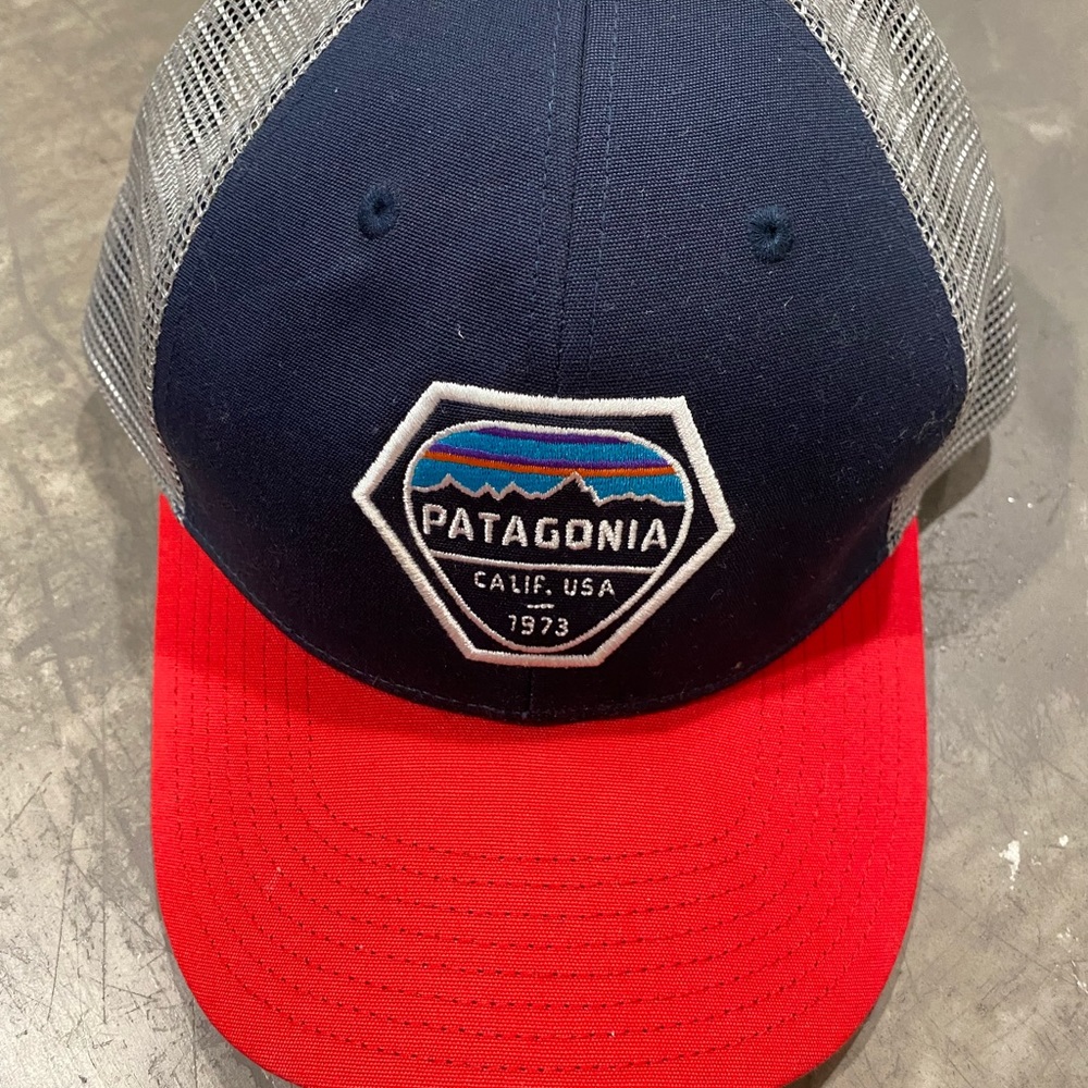 Patagonia Men's Navy, Red Trucker Hat with Multicolor Patch